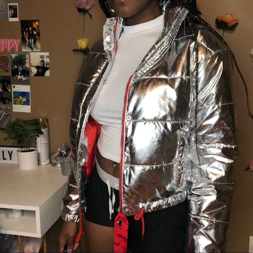 Fashion nova silver chrome puffer jacket
